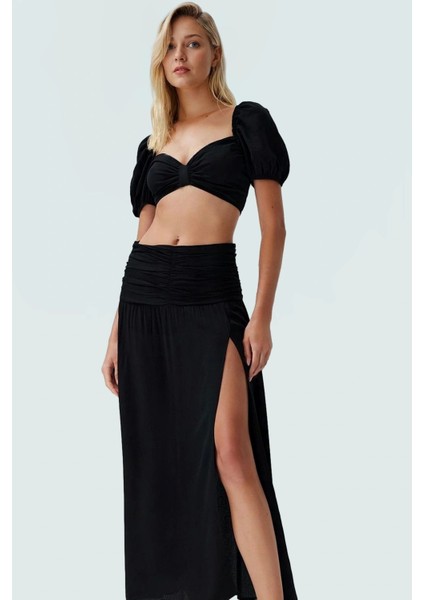 Şık Bluz Etek Takım Viskoz Polyester Karışımı Rahat Kalıp Yazlık Mükemmel Uyum Trend Tasarım