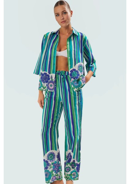 Cool & Comfort Dokuma Plaj Takımı Çizgili Desenli Nefes Alan Pamuk Viskoz Şık Görünüm