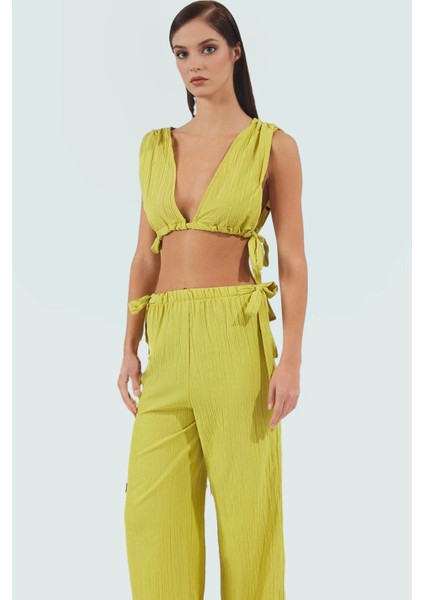 Yazlık Pamuklu Bluz Pantolon Takım Bağlama Detaylı Rahat Kalıp Nefes Alan Kumaş Modern Stil fiyatları