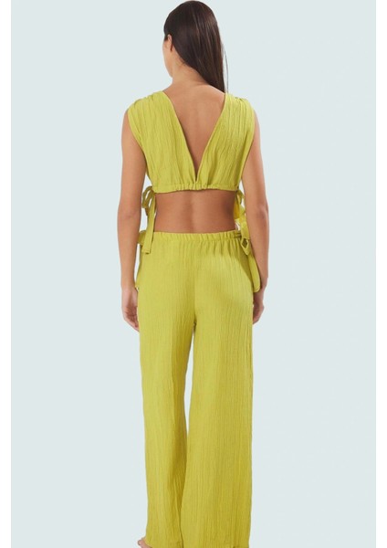 Yazlık Pamuklu Bluz Pantolon Takım Bağlama Detaylı Rahat Kalıp Nefes Alan Kumaş Modern Stil modelleri