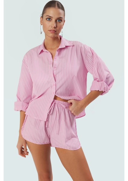 Rahat ve Şık Plaj Takımı Çizgili Terrycotton Gömlek Şort Özel Tasarım fiyatları