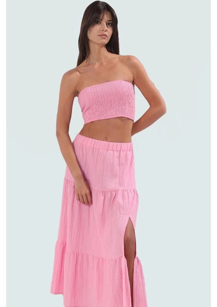 Straplez Bluz Etek Takım Dokulu Kumaş Şık Plaj Stili Seçkin Malzeme Modern Stil Uzun Ömürlü