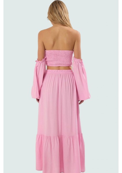 Yazlık Şal Desenli Viskoz Bluz Etek Takım Balon Kol Profesyonel Görünüm modelleri