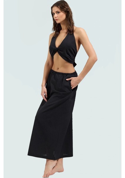 Plaj Şıklığı Için Pamuk Bluz Etek Takım Kolsuz V Yaka Özenle Seçilmiş Zarifane Tasarım