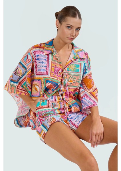 Rahat Kalıp Tropikal Desenli Pamuk Şort Gömlek Takım Yazlık Dayanıklı Malzeme Kaliteli Işçilik fiyatları