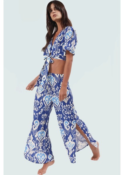 Rahat ve Şık Etnik Desenli Viskoz Bluz Pantolon Takım Yazın Gözdesi Görünüm Kaliteli Işçilik