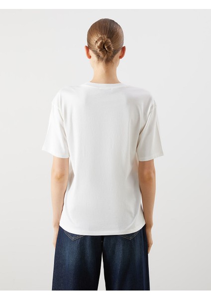 Yeni Sezon Bisiklet Yaka Baskili Oversize Kadin Tisort - S5RG50Z8 fırsatları