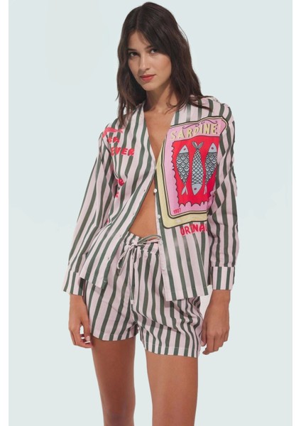 Rahat ve Şık Balık Desenli Pamuk Vual Plaj Takımı Kısa Kollu V Yaka Yazlık Kombin Yüksek Kalite fiyatları