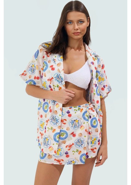 Dokuma Pamuklu Plaj Gömlek Etek Takımı Rahat ve Şık Yazlık Profesyonel Görünüm Konforlu Kesim