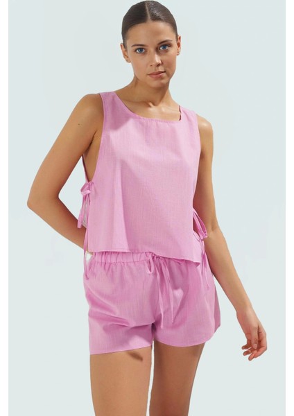 Rahat Kesim Kolsuz Pamuk Bluz Şort Takım Yazlık Plaj Modası Trend Tasarım