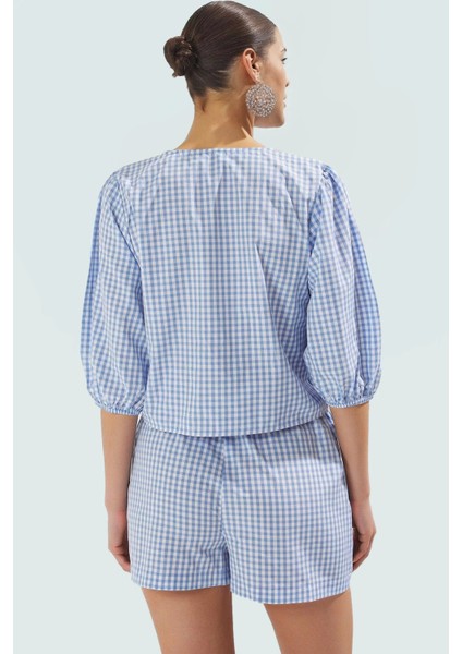 Rahat Yazlık Ekose Bluz Şort Takım 50 Pamuk Dokuma Kumaş Profesyonel Görünüm ve Şık modelleri