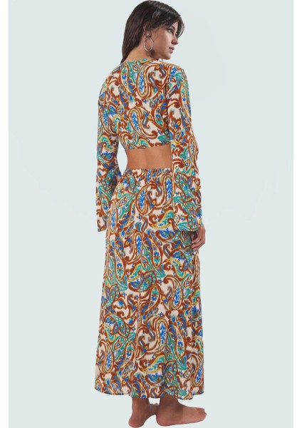 Dokuma Viskoz Bluz Etek Takım; Şal Desenli Oversize Yazlık Rahat Kullanım Uzun Ömürlü Şık Görünüm modelleri