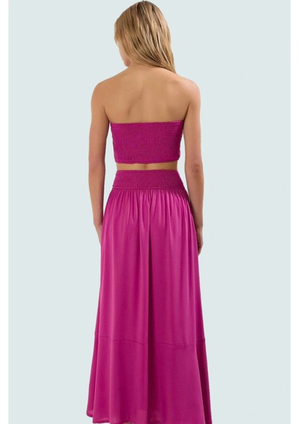 Viskoz Dokuma Uzun Bluz Etek Takım Dik Yaka Balon Kol Plaj Şıklığı Günlük Kullanım Için modelleri