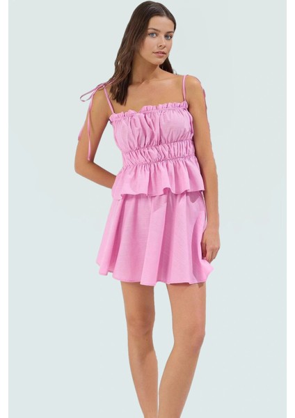 Rahat Yazlık Plaj Takımı Pamuk Mini Bluz Etek Büzgü Detaylı Reglan Kol Günlük Kullanım Için fiyatları