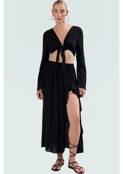 Dokuma Viskoz Bluz Etek Takım; Şal Desenli Oversize Yazlık Rahat Kullanım Uzun Ömürlü Şık Görünüm