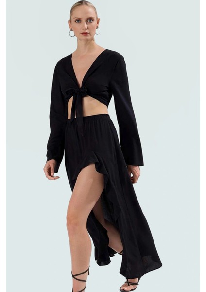 Dokuma Viskoz Bluz Etek Takım; Şal Desenli Oversize Yazlık Rahat Kullanım Uzun Ömürlü Şık Görünüm fiyatları