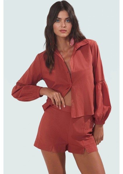 Şık Kadın Plaj Takımı Pamuk Gömlek Şort Yazlık ve Rahat Konforlu Kesim Yüksek Kalite