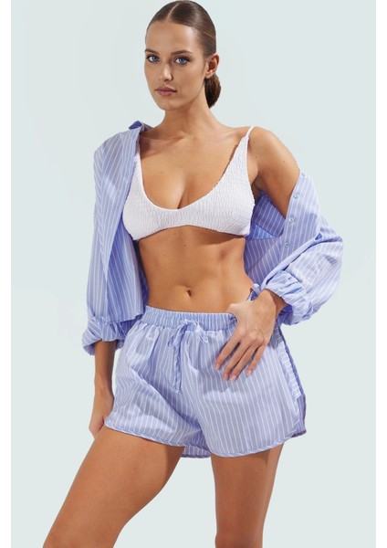 Rahat ve Şık Plaj Takımı Çizgili Terrycotton Gömlek Şort Özel Tasarım