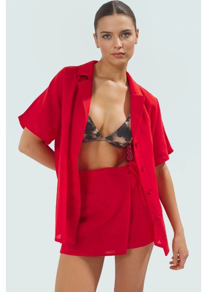 Dokuma Pamuklu Plaj Gömlek Etek Takımı Rahat ve Şık Yazlık Profesyonel Görünüm Konforlu Kesim