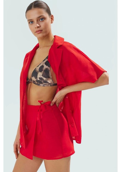 Dokuma Pamuklu Plaj Gömlek Etek Takımı Rahat ve Şık Yazlık Profesyonel Görünüm Konforlu Kesim fiyatları