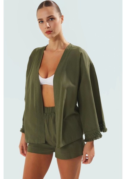 Plaj Kimono Şort Takım Çok Etnik Desenli Pamuklu Yazlık Rahat Şık Görünüm Dayanıklı Malzeme