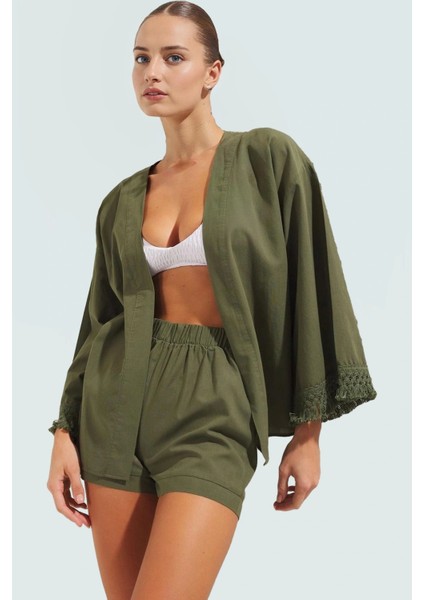 Plaj Kimono Şort Takım Çok Etnik Desenli Pamuklu Yazlık Rahat Şık Görünüm Dayanıklı Malzeme fiyatları