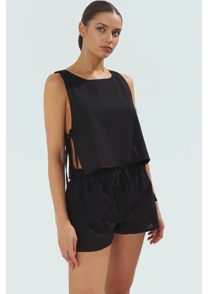 Rahat Kesim Kolsuz Pamuk Bluz Şort Takım Yazlık Plaj Modası Trend Tasarım