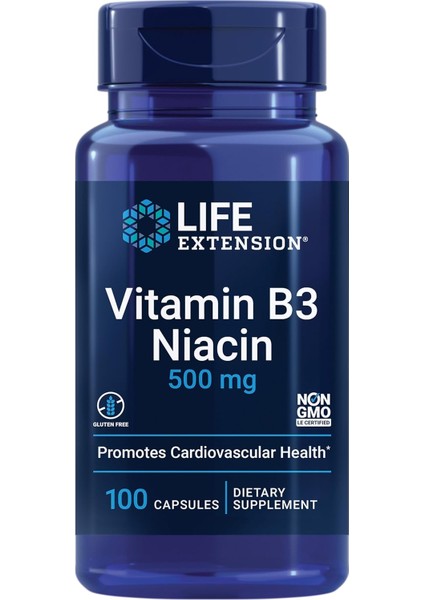 Extension Vitamin B3 Niacin 500 Mg – Niacin Supports Heart Health Promotes Energy 100 Caps
