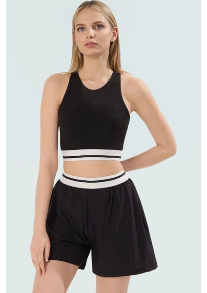 Nefes Alan Örme Kumaşlı Yüksek Bel Kadın Spor Şort Takım Profesyonel Görünüm Modern Stil