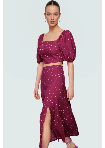 Rahat Yazlık Puantiyeli Viskoz Bluz Etek Takımı Kısa Kollu A Line Profesyonel Görünüm