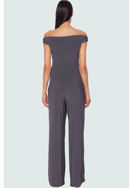 Rahat ve Şık Örme Bluz Pantolon Takım Carmen Yaka Geniş Paça Uzun Boy Mükemmel Uyum modelleri