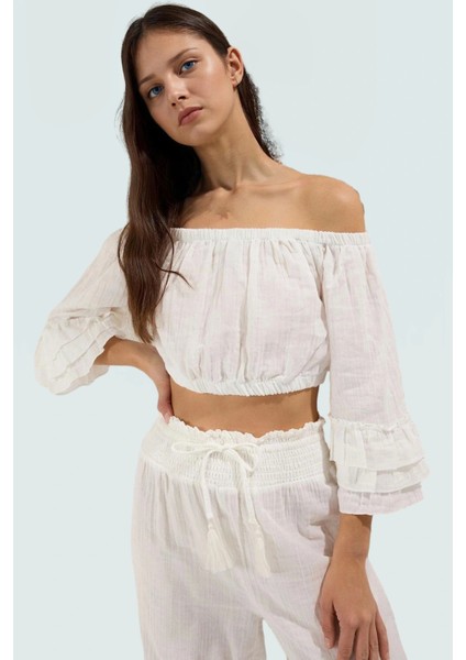 Pamuklu Carmen Yaka Bluz Pantolon Takım Dokuma Kumaş Yazlık Rahat Modern Stil fiyatları