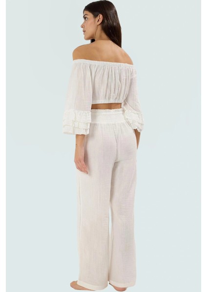 Pamuklu Carmen Yaka Bluz Pantolon Takım Dokuma Kumaş Yazlık Rahat Modern Stil modelleri