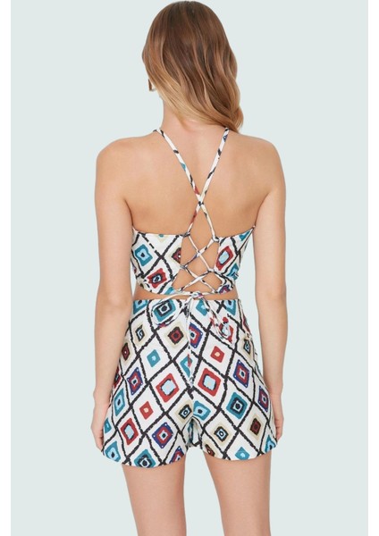 Yazlık Halter Yaka Çok Geometrik Desenli Bluz Etek Takım Rahat Kesim Özel Tasarım modelleri