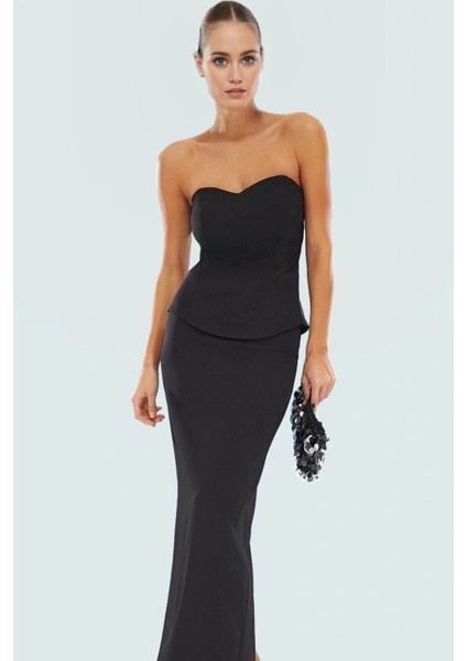 Straplez Yazlık Elbise Polyester Elastan Dokuma Kumaş Fitted Kalıp Trend Tasarım