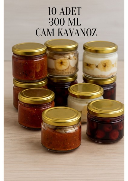 10 Adet 300 ml Metal Konserve Kapaklı Magnolya ve Gıda Saklama 300 cc Şeffaf Cam Kavanoz