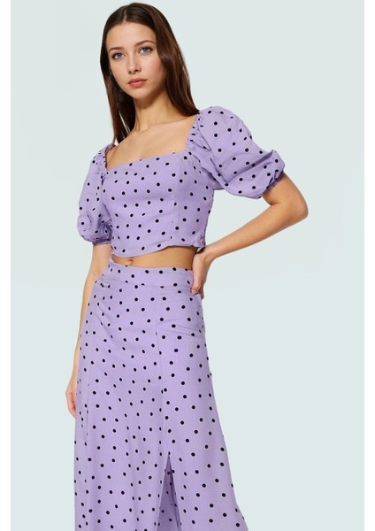 Rahat Yazlık Puantiyeli Viskoz Bluz Etek Takımı Kısa Kollu A Line Profesyonel Görünüm