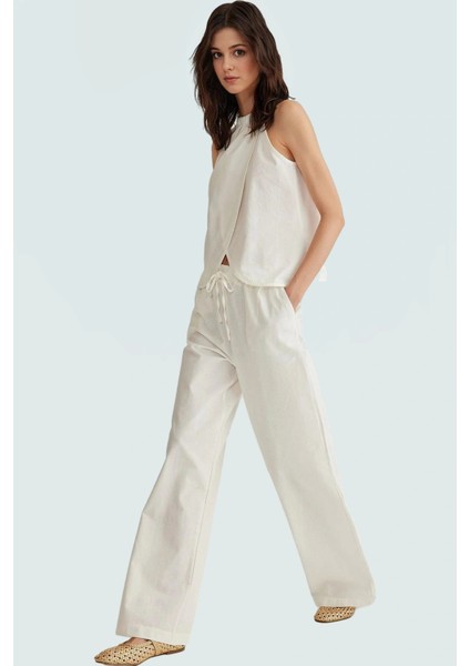 Rahat ve Şık Pamuklu Yazlık Takım Bluz Geniş Paça Pantolon Kullanım Dayanıklı Malzeme fiyatları