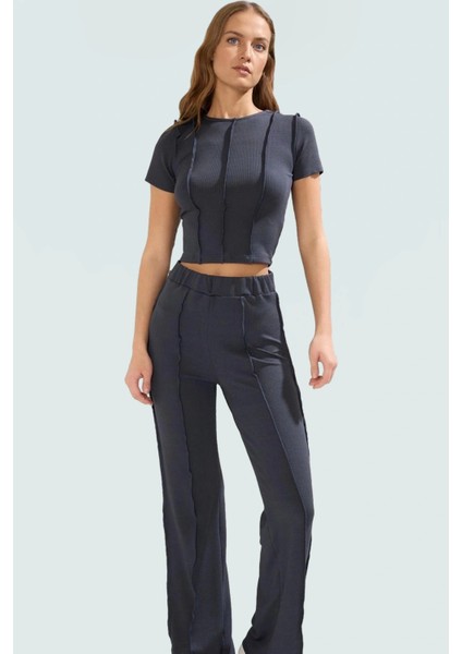 Yazlık Kadın Üst Alt Takım Rahat Örme Kumaş Şık Dikiş Detayları Yüksek Bel Uzun Ömürlü