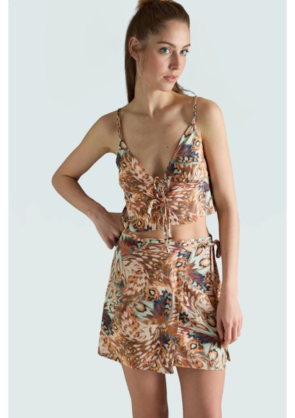 Şık Soyut Desenli Yazlık Bluz Etek Takım Rahat Kesim Polyester Kumaş Modern Stil Yüksek Kalite fiyatları