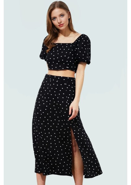 Rahat Yazlık Puantiyeli Viskoz Bluz Etek Takımı Kısa Kollu A Line Profesyonel Görünüm fiyatları