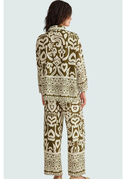 Viskoz Dokuma Takım Elbise Yüksek Bel Geniş Paça Şal Desen Premium Kalite Uzun Ömürlü fiyatları