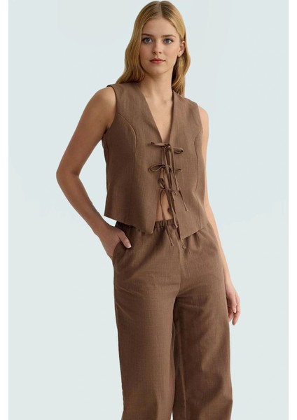 Yazlık Keten Görünümlü Kadın Takım Bluz ve Geniş Paça Pantolon Rahat Şık Dayanıklı Malzeme fiyatları