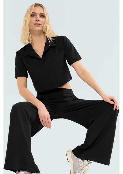 Rahat Kalıp Geniş Paça Örme Takım Kısa Kollu Polo Yaka Trend Tasarım Uzun Ömürlü fiyatları