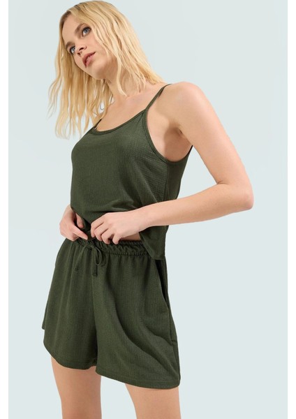 Rahat Örme Çiçekli Yazlık Şort ve Crop Üst Takım 96 Polyester Mini Boy Profesyonel Görünüm