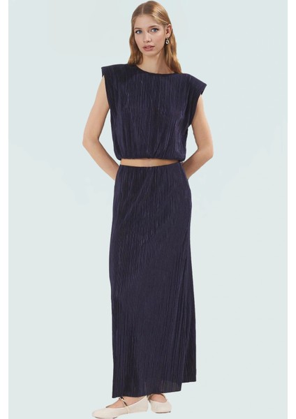 Plise Detaylı Polyester Örme Yazlık Kadın Bluz Etek Takım Günlük Kullanım Için fiyatları