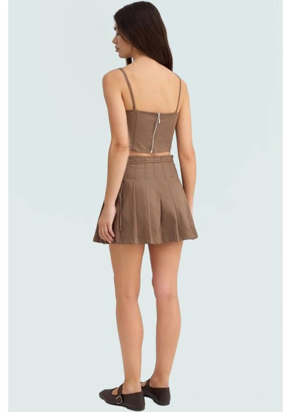 Piliseli Etekli Crop Bluz Takım Gabardin Dokuma Yazlık Günlük Rahat Kullanım Mükemmel Uyum modelleri