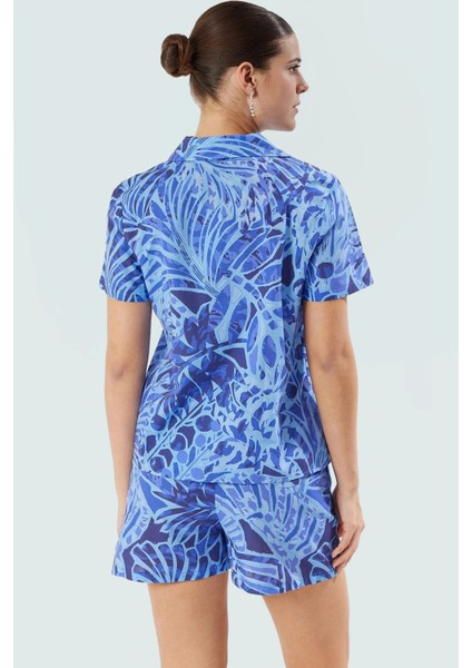 Pamuklu Desenli Kadın Yazlık Gömlek Şort Takım Nefes Alabilen Vual Kumaş Şık Görünüm Rahat ve fiyatları