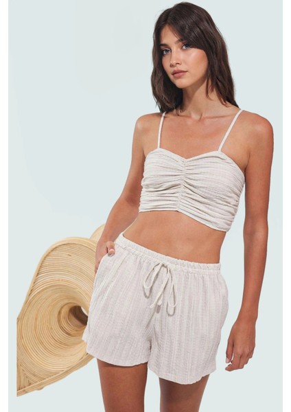 Rahat Pamuk Bluz Şort Takım Yazlık Plaj Kombinleri Için Ince Askılı Uzun Ömürlü Özenle Seçilmiş