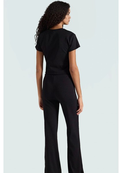 Esnek Rahat Pamuklu Kadın Takım Yüksek Bel Kısa Kollu Modern Stil Şık Görünüm modelleri